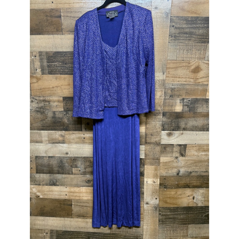 Alex Evenings Petite 10P Purple Shimmer 3 Piece Maxi Skirt Jacket Formal Set